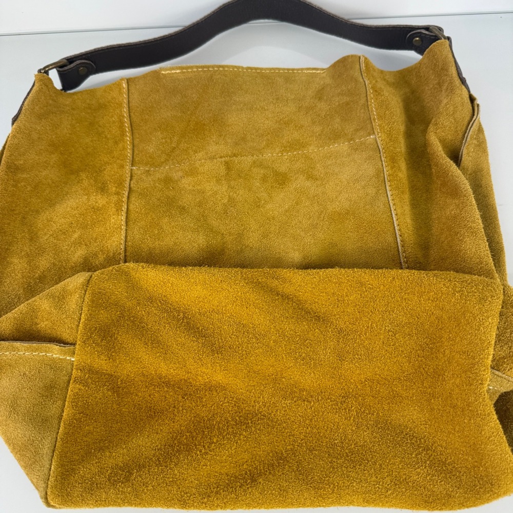 Moda in Italia Hobo Bag Tote Womens Mustard Yellow Suede Leather Slouchy Zip - Picture 9 of 14